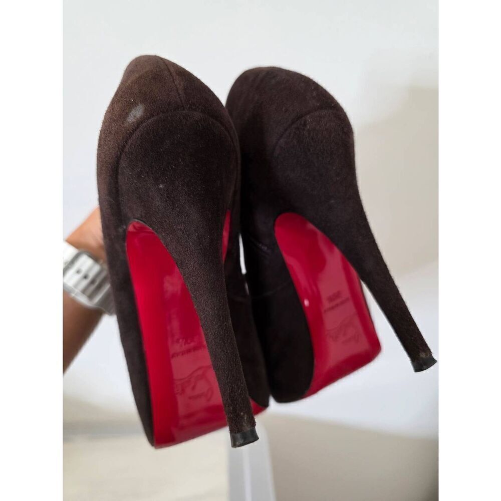 Christian Louboutin Black Suede Trepoli Peeptoe Platform Booties 39.5 (US 9.5) - Picture 5 of 14